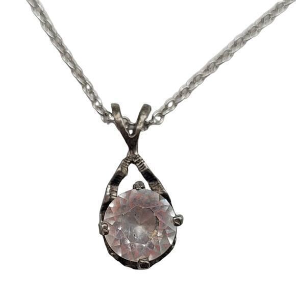 Sterling‎ Silver Chain Vintage Clear Glass Brilliant Cut Pendant Necklace - Picture 3 of 10
